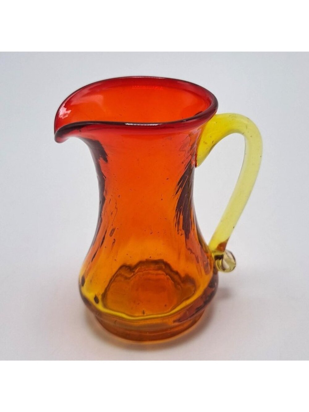 Pilgrim Hand Blown Swirl Glass Vase Pitcher Applied Handle Amberina Vintage